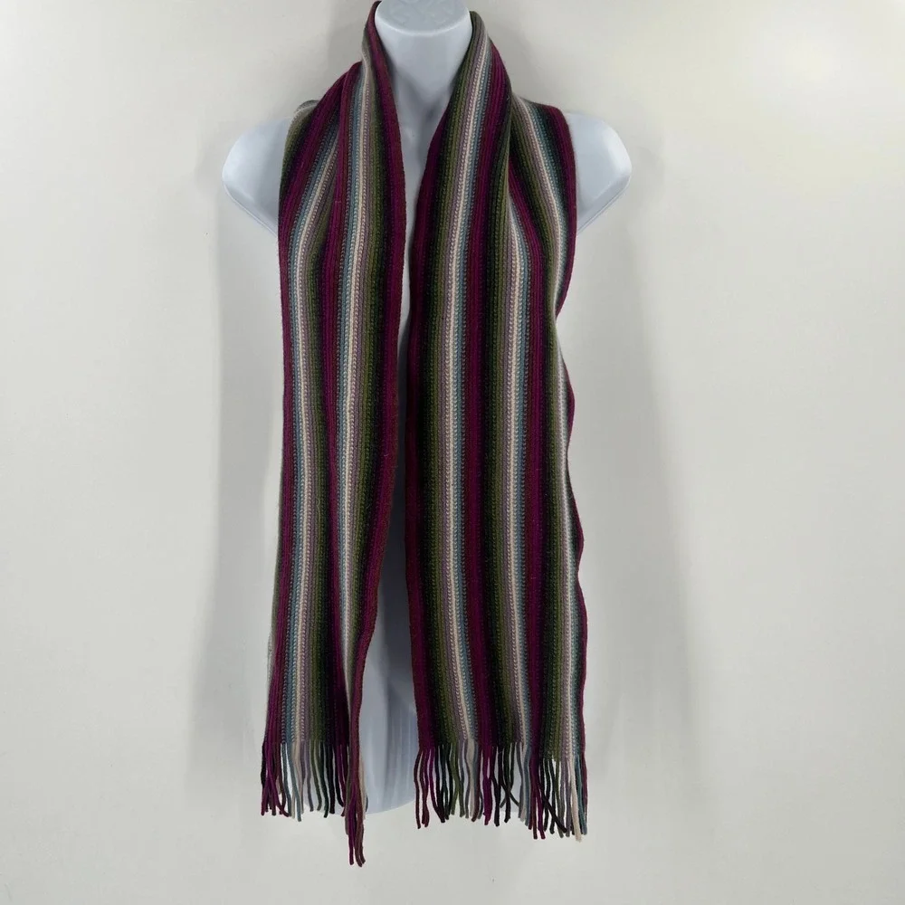 Rowland's‎ Scotland Wool Scarf Multi Stripe Boho Gorpcore Winter Colorful Fringe